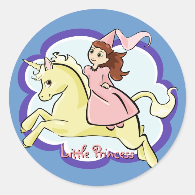 Redonda Pegatina Princesa y Unicornio (Anverso)