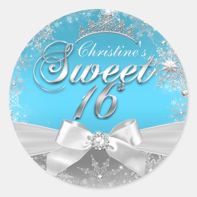 Redonda Pegatina Princess Winter Wonderland Blue Sweet 16 (Anverso)