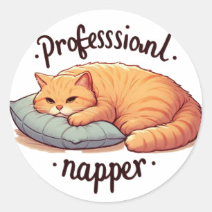 Redonda Pegatina profesional de napper Cat Cosy Ginger Cat