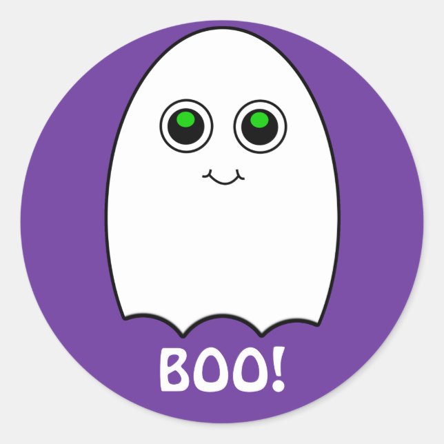 Redonda Pegatina Puffy Toon Ghost Boo Halloween (Anverso)