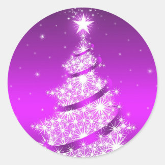 Redonda Pegatina Purple Elegant Christmas Tree