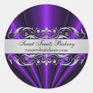 Redonda Pegatina Purple Elegant Fan Cupakes Baking Label