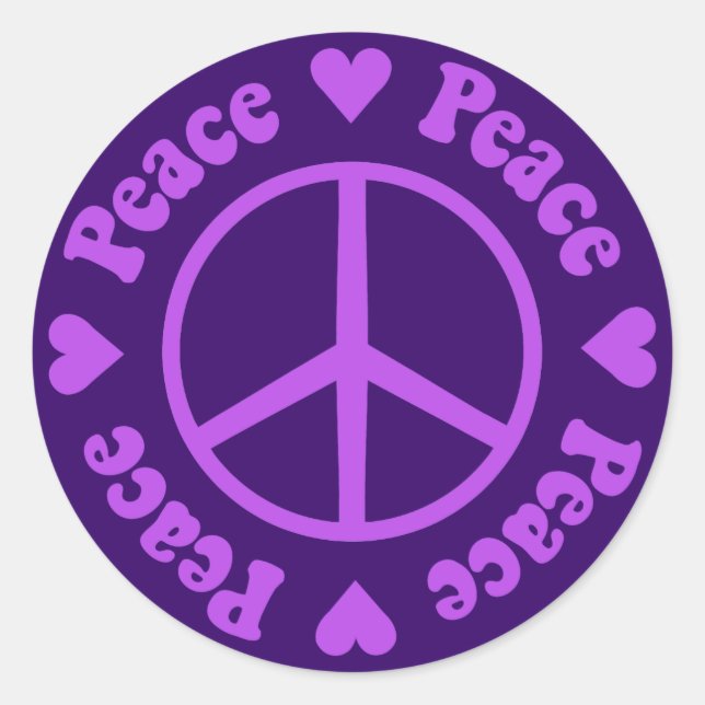 Redonda Pegatina Purple Peace & Love (Anverso)