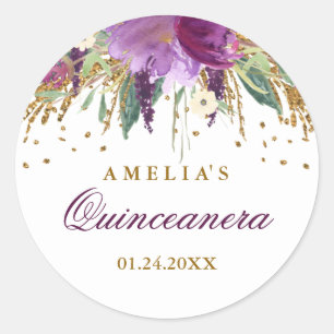 Redonda Pegatina Quinceañera de amatista brillante con pur