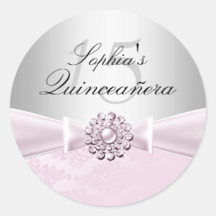 Redonda Pegatina Quinceañera Jewel Bow