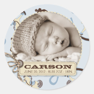 Redonda Pegatina R del muchacho del caballo mecedora