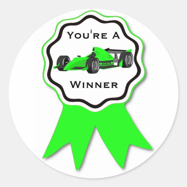 Redonda Pegatina Race Car Green Ribbon (Anverso)