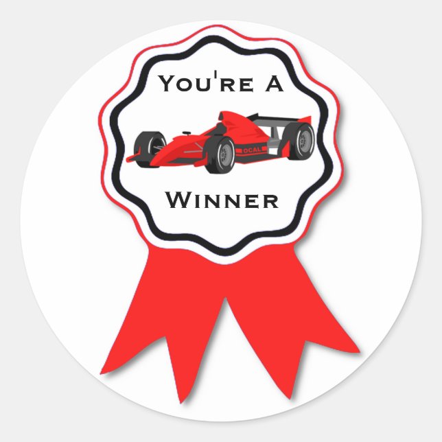 Redonda Pegatina Race Car Red Ribbon (Anverso)