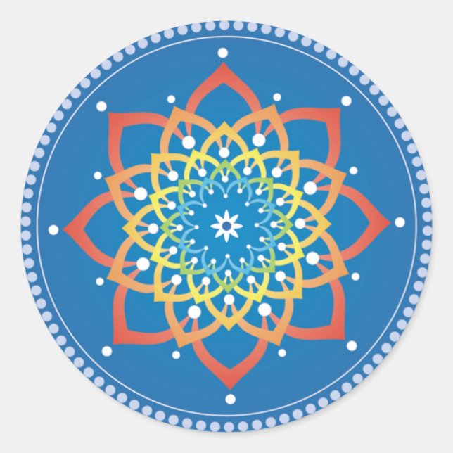 Redonda Pegatina Rainbow Lotus Mandala (Anverso)