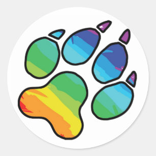 Redonda Pegatina Rainbow Paw