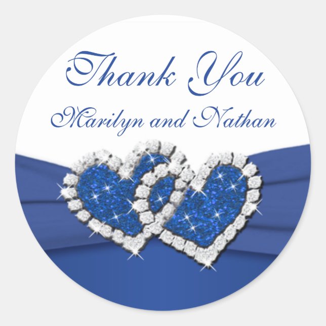 Redonda Pegatina Real Azul y Blanco de Corazones Unidas (Anverso)