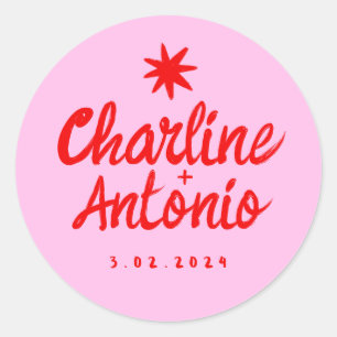 Redonda Pegatina rectangular de boda retro con letra a man