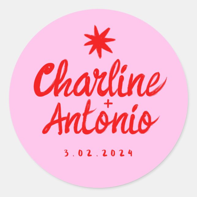 Redonda Pegatina rectangular retro de bodas con letra a ma (Anverso)