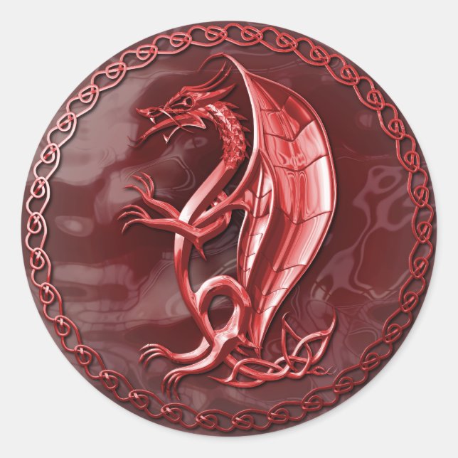 Redonda Pegatina Red Celtic Dragon (Anverso)