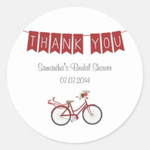 Redonda Pegatina Red Floral Bicicleta Bridal Shower