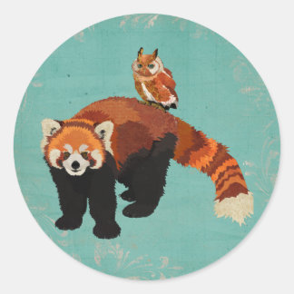 Redonda Pegatina Red Panda & Owl