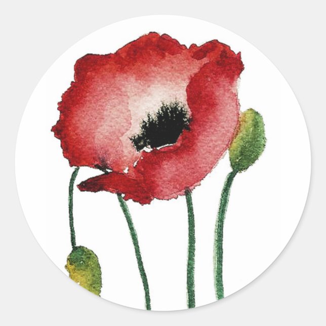 Redonda Pegatina Red Poppy (Anverso)