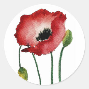 Redonda Pegatina Red Poppy