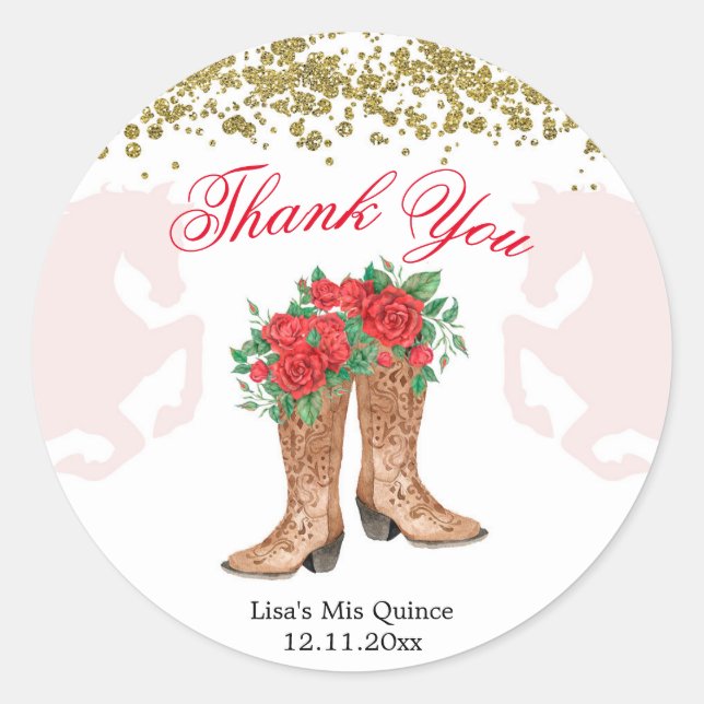 Redonda Pegatina Red Rose Mexican Mis Quince (Anverso)