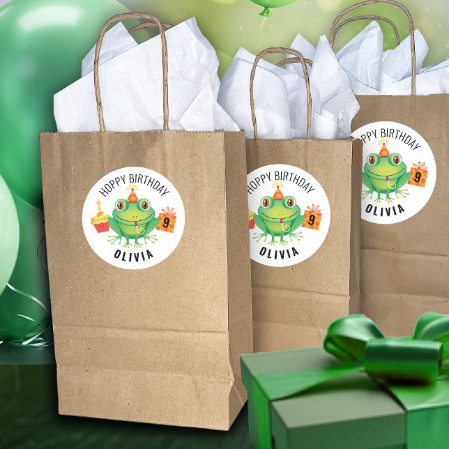 Redonda Pegatina redondeado clásico de cumpleaños de rana  (Subido por el creador)