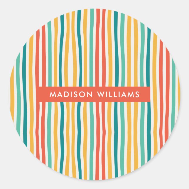 Redonda Pegatina redondeado clásico de líneas coloreadas (Anverso)