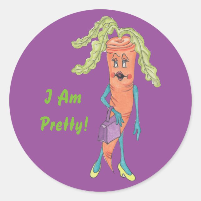 Redonda Pegatina redondeado de Cara de zanahoria (Anverso)