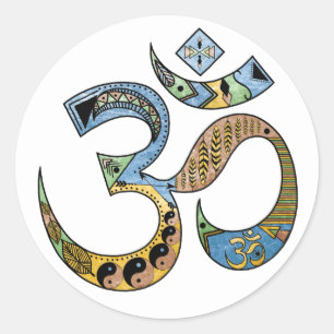 Redonda PEGATINA redondeado de símbolo OM, brillante