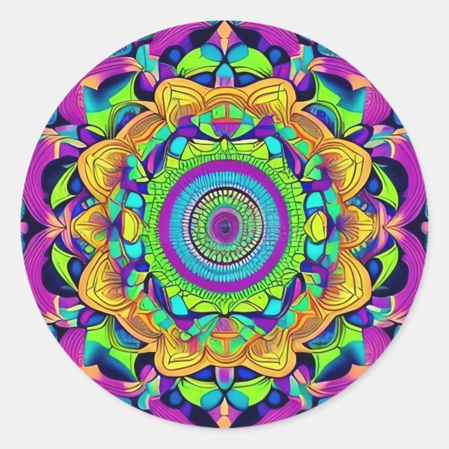 Redonda Pegatina redondo azul y negrita Mandala Classic (Anverso)
