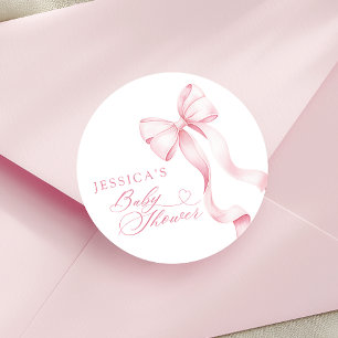 Redonda Pegatina redondo Baby Shower de cinta rosa