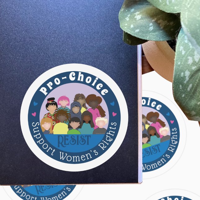 Redonda Pegatina redondo blanco y azul a favor de la elecc (Pro-choice large stickers .)