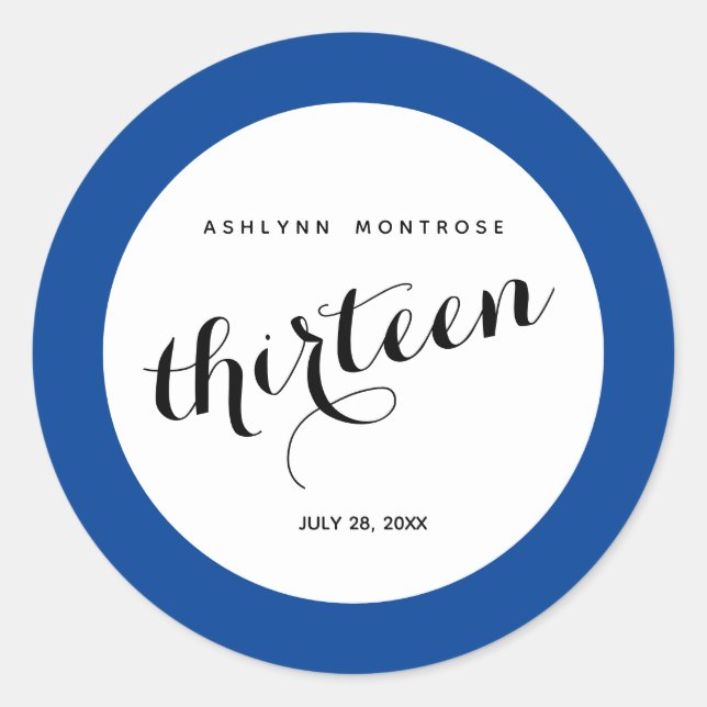 Redonda Pegatina redondo clásico azul 13 de cumpleaños (Anverso)