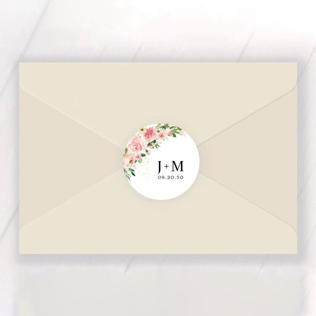 Redonda Pegatina redondo clásico Boda de rosas rosadas de  (Subido por el creador)