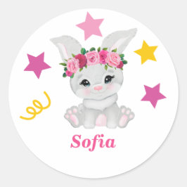 Redonda Pegatina redondo clásico chica de conejito