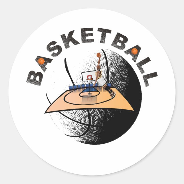 Redonda Pegatina redondo clásico de baloncesto (Anverso)
