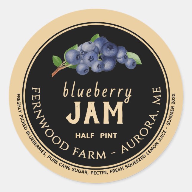 Redonda Pegatina redondo clásico de Blueberry Jam (Anverso)