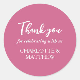 Redonda Pegatina redondo clásico de Boda blanco y magenta