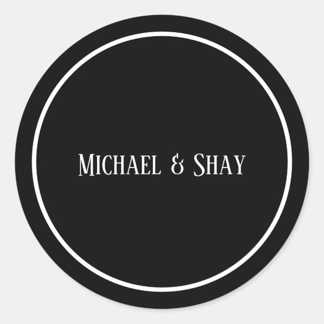 Redonda Pegatina redondo clásico de Boda blanco y negro (Anverso)