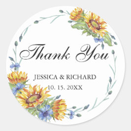 Redonda Pegatina redondo clásico de Boda de color de agua 