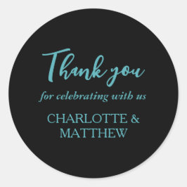 Redonda Pegatina redondo clásico de Boda turquesa y negro