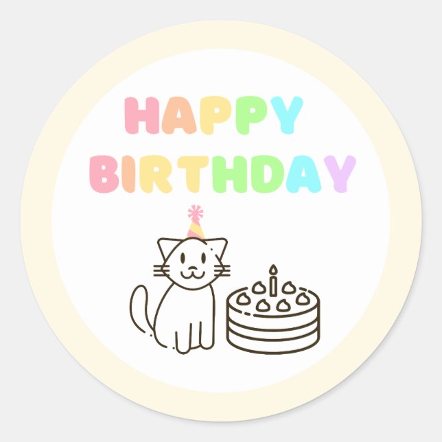 Redonda Pegatina redondo clásico de cumpleaños arcoiris y  (Anverso)