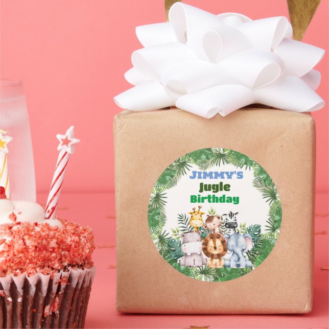 Redonda Pegatina redondo clásico de cumpleaños de Jungle S (Fiesta)