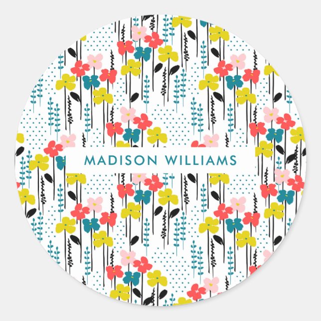 Redonda Pegatina redondo clásico de flores (Anverso)