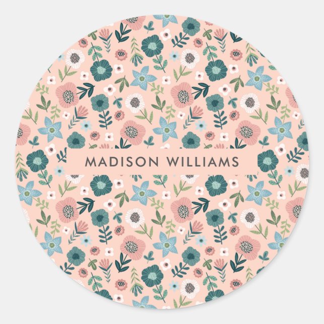 Redonda Pegatina redondo clásico de flores (Anverso)