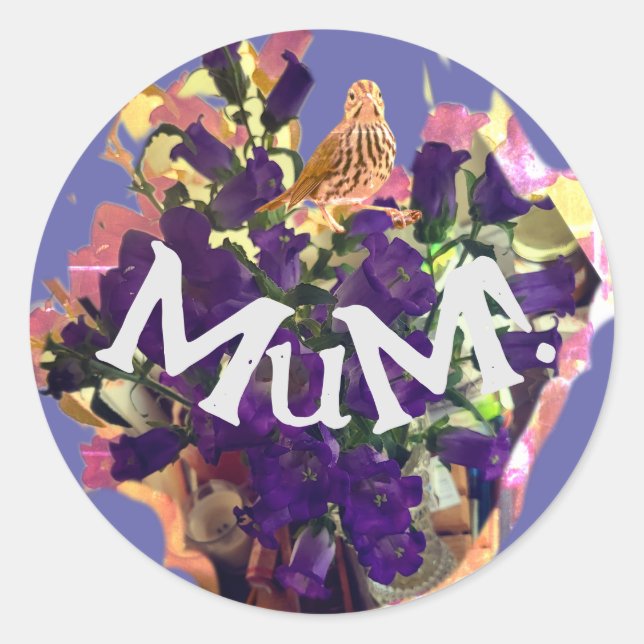 Redonda Pegatina redondo clásico de flores moradas (Anverso)