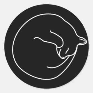 Redonda Pegatina redondo clásico de gato negro durmiente