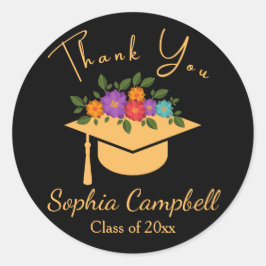 Redonda Pegatina redondo clásico de graduación floral negr