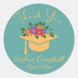 Redonda Pegatina redondo clásico de graduación floral turq