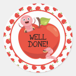 Redonda Pegatina redondo clásico de manzanas y gusanos bie