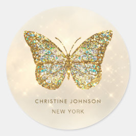 Redonda pegatina redondo clásico de mariposa purpurina sim