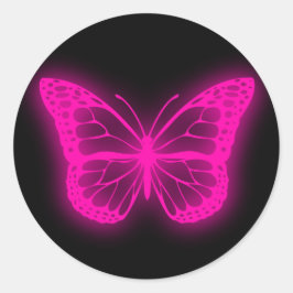 Redonda pegatina redondo clásico de mariposa rosa neón